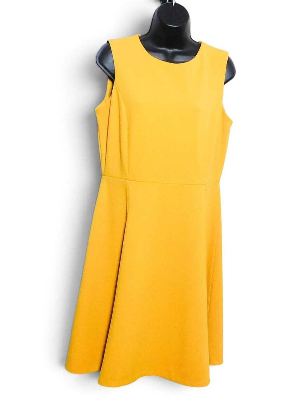 Calvin Klein Sleeveless Fit Flare Dress Pleated 12 Yellow